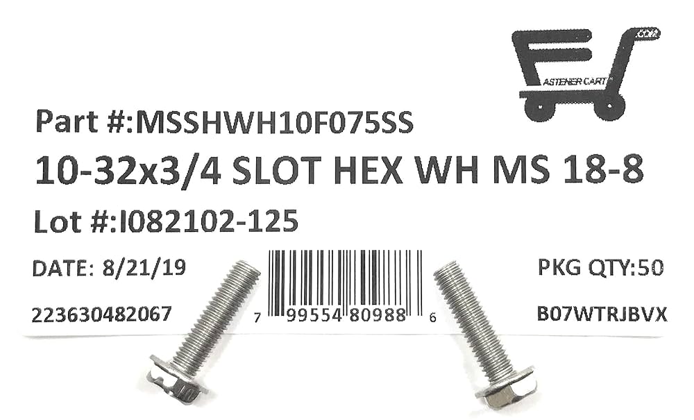 10-32X3/4 Slotted Hex Washer Head Machine Screws 18-8